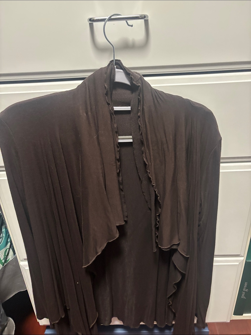 Women’s Brown Draped Open-Front Sweater Cardigan